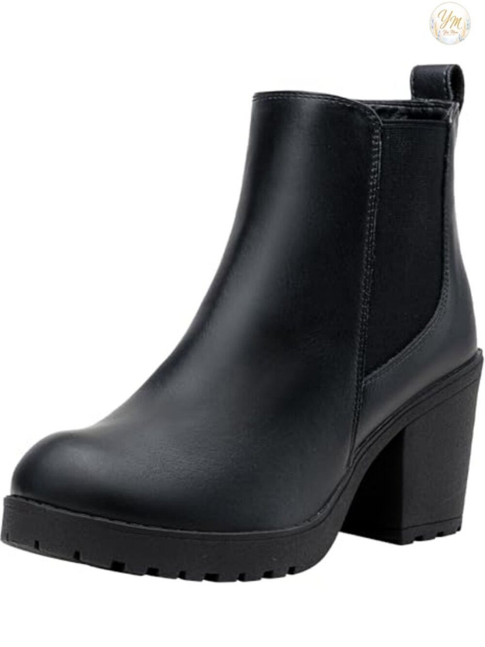 Women's Faux Leather Platform Chelsea Ankle Boots Chunky Block Heel